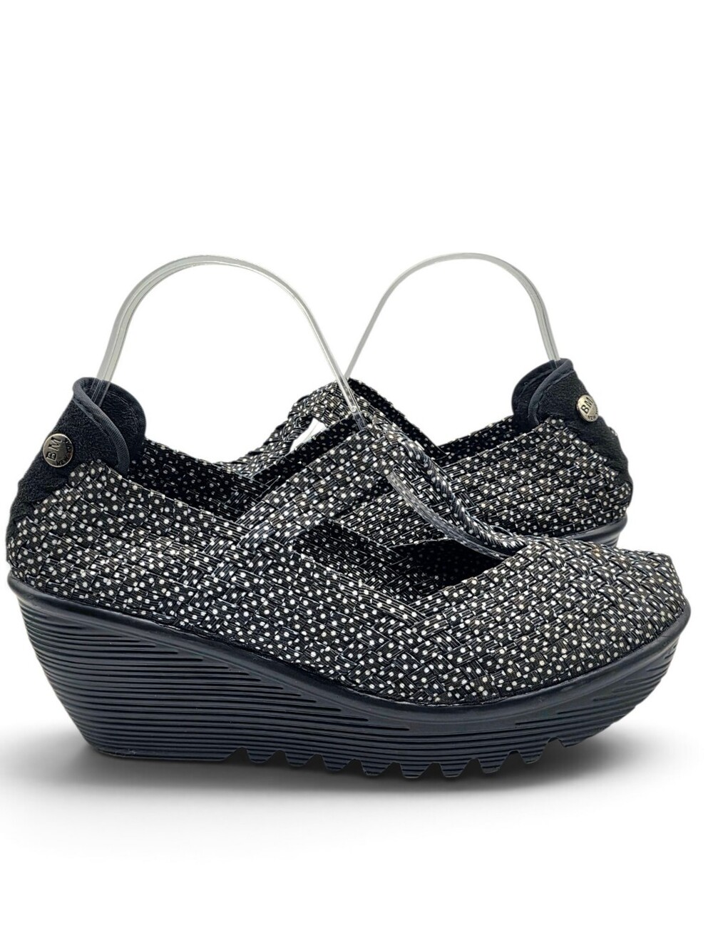 Bernie Mev Black Polka Dot Woven Wedge Mary Janes - Size 40 / US 9.5